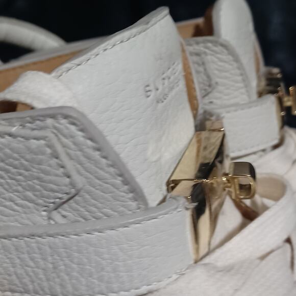 Authentic Men's Buscemi Hi-Top Sneakers Leather Gold Lock White 46 (12-13) - Picture 5 of 16